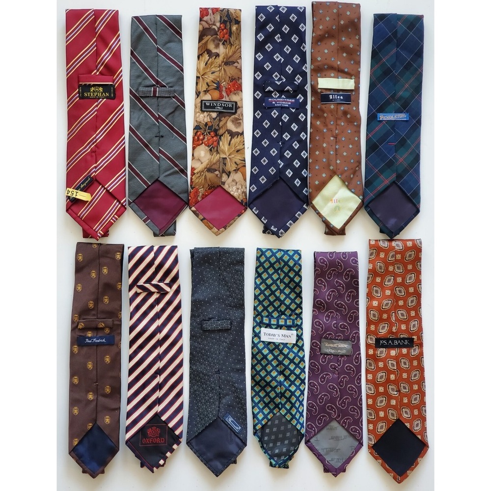 Lot of 12 Men's Silk Ties Of Different Countries,Patterns, Design, Marks & Brand